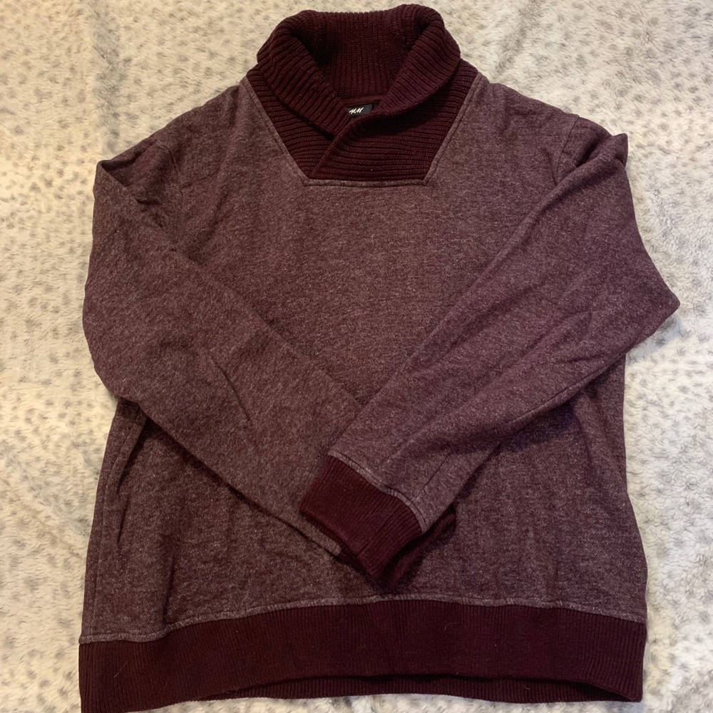 Deep purple & white speckled shawl collar sweater